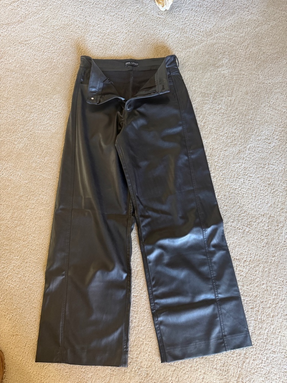 Zara Black Faux Leather Wide-Leg Pants